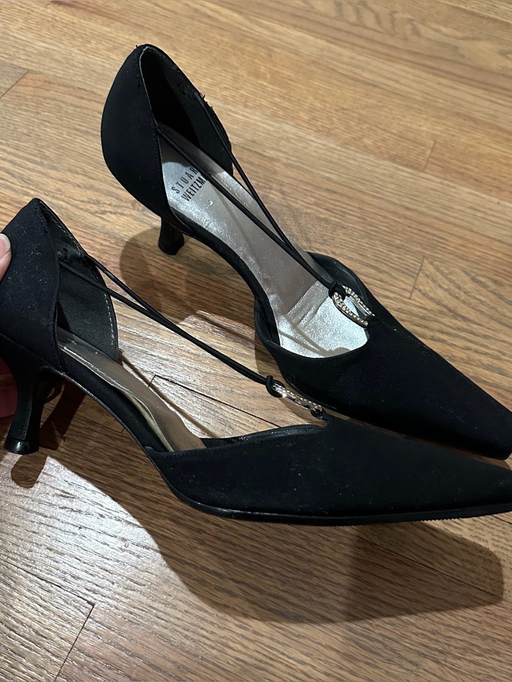 Stuart Weitzman Crystal Embellishments D'Orsay Black Pumps Size 7 - Picture 5 of 7